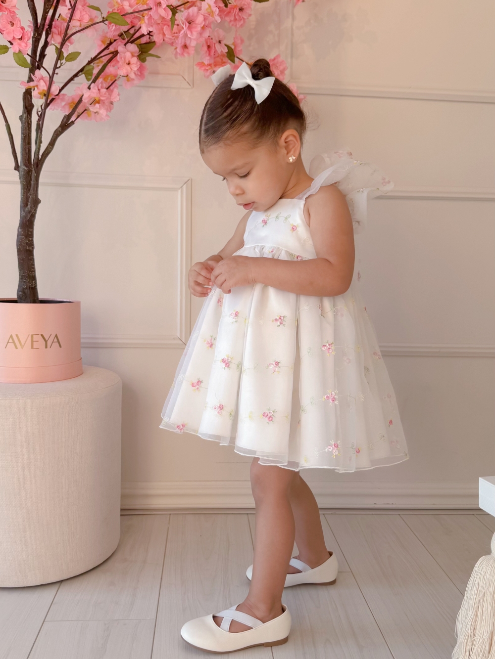 Flora meisjes jurk - wit | maat 80/86 | feestelijke eerste verjaardag jurk